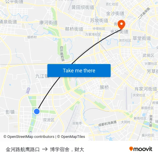 金河路航鹰路口 to 博学宿舍，财大 map