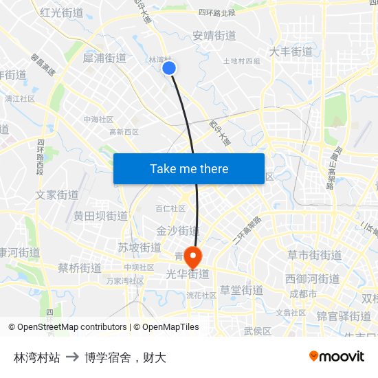 林湾村站 to 博学宿舍，财大 map
