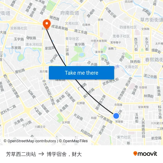 芳草西二街站 to 博学宿舍，财大 map
