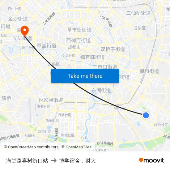 海棠路喜树街口站 to 博学宿舍，财大 map