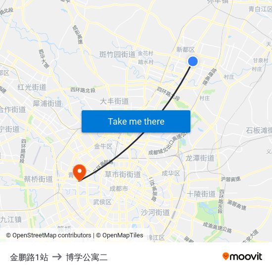 金鹏路1站 to 博学公寓二 map