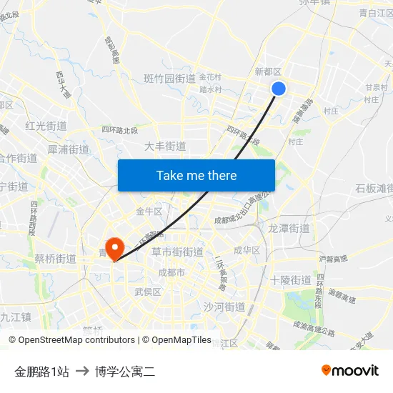 金鹏路1站 to 博学公寓二 map