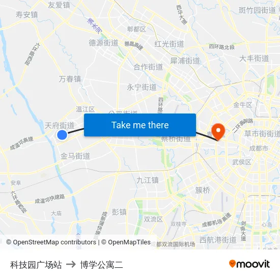 科技园广场站 to 博学公寓二 map