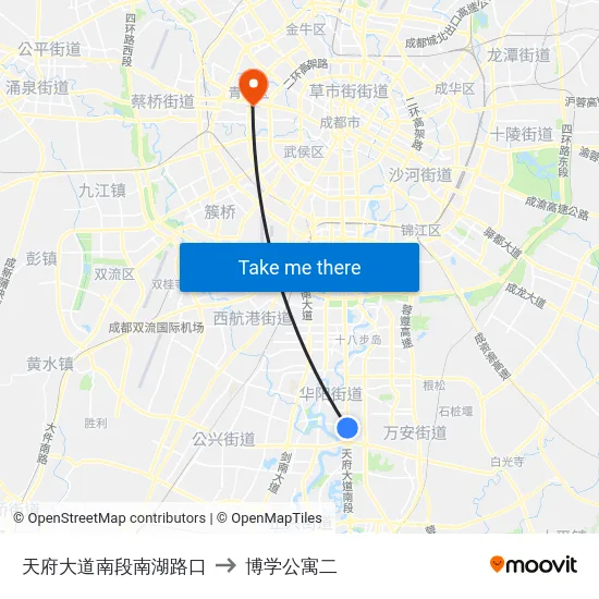 天府大道南段南湖路口 to 博学公寓二 map