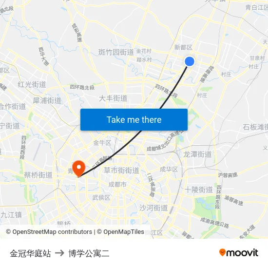 金冠华庭站 to 博学公寓二 map