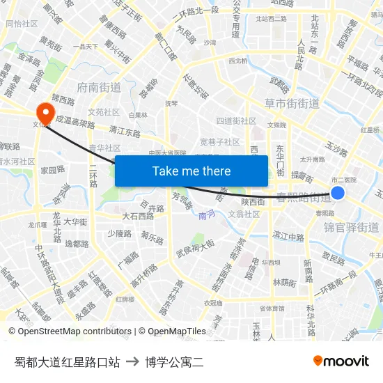 蜀都大道红星路口站 to 博学公寓二 map