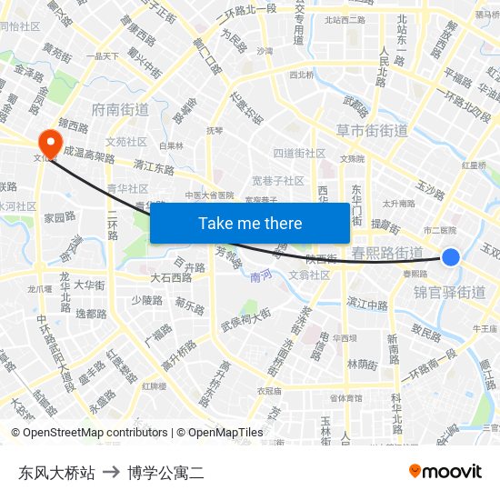 东风大桥站 to 博学公寓二 map