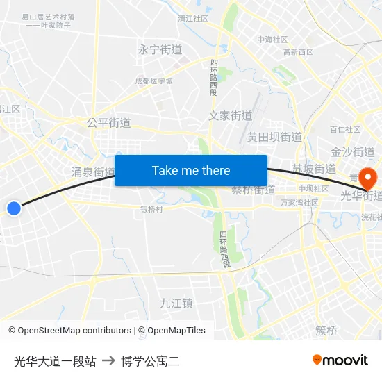光华大道一段站 to 博学公寓二 map