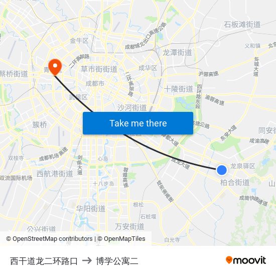 西干道龙二环路口 to 博学公寓二 map