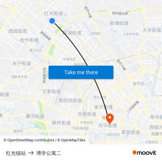 红光镇站 to 博学公寓二 map