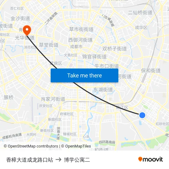 香樟大道成龙路口站 to 博学公寓二 map