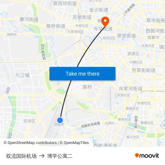 双流国际机场 to 博学公寓二 map