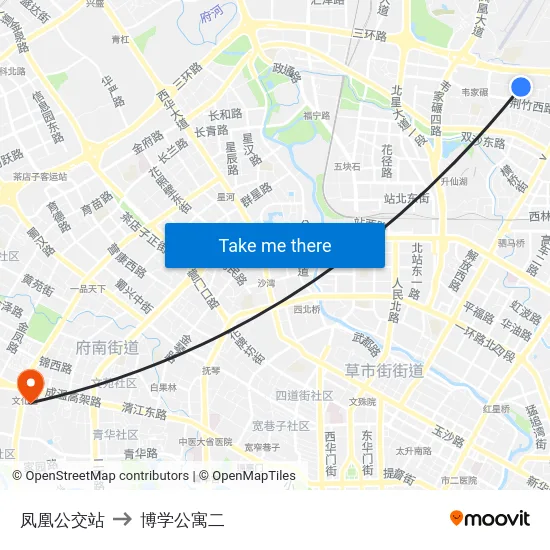 凤凰公交站 to 博学公寓二 map