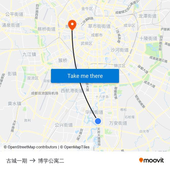 古城一期 to 博学公寓二 map