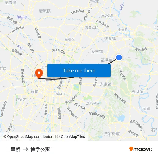 二里桥 to 博学公寓二 map