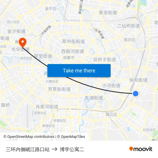 三环内侧岷江路口站 to 博学公寓二 map