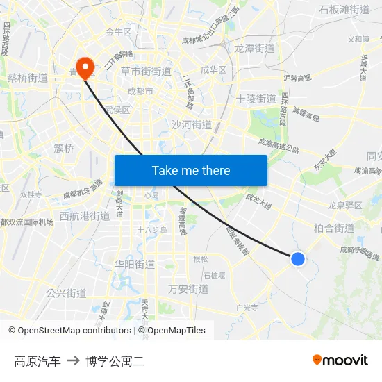 高原汽车 to 博学公寓二 map