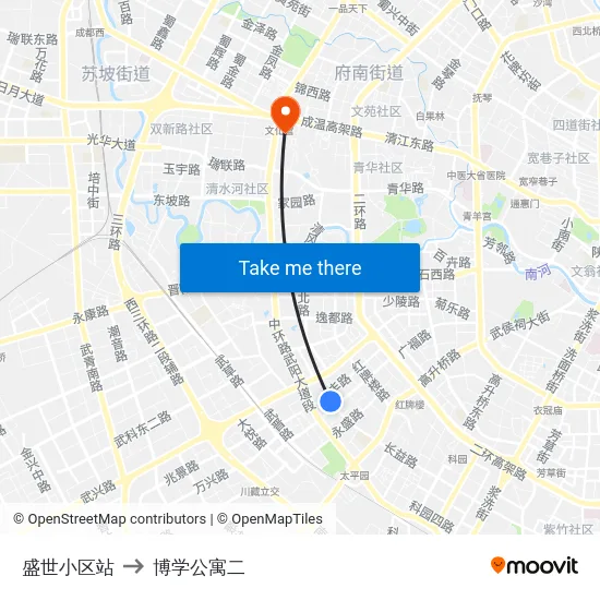 盛世小区站 to 博学公寓二 map