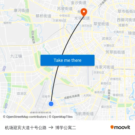 机场迎宾大道十号公路 to 博学公寓二 map