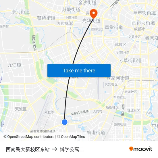 西南民大新校区东站 to 博学公寓二 map