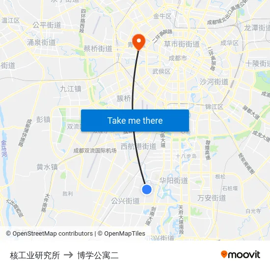 核工业研究所 to 博学公寓二 map