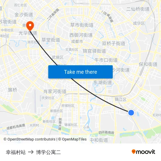 幸福村站 to 博学公寓二 map