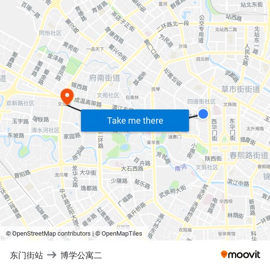 东门街站 to 博学公寓二 map