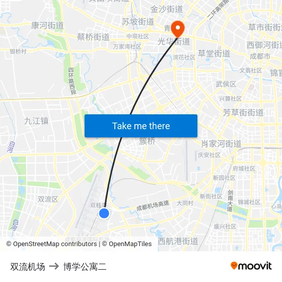 双流机场 to 博学公寓二 map