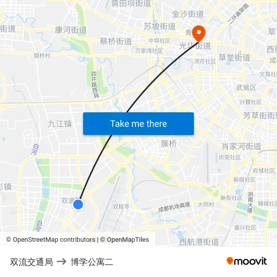 双流交通局 to 博学公寓二 map