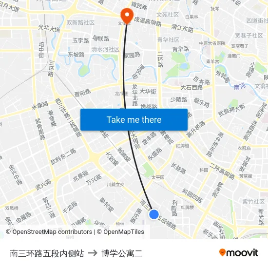 南三环路五段内侧站 to 博学公寓二 map