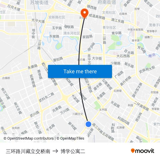 三环路川藏立交桥南 to 博学公寓二 map