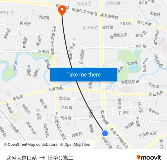 武侯大道口站 to 博学公寓二 map