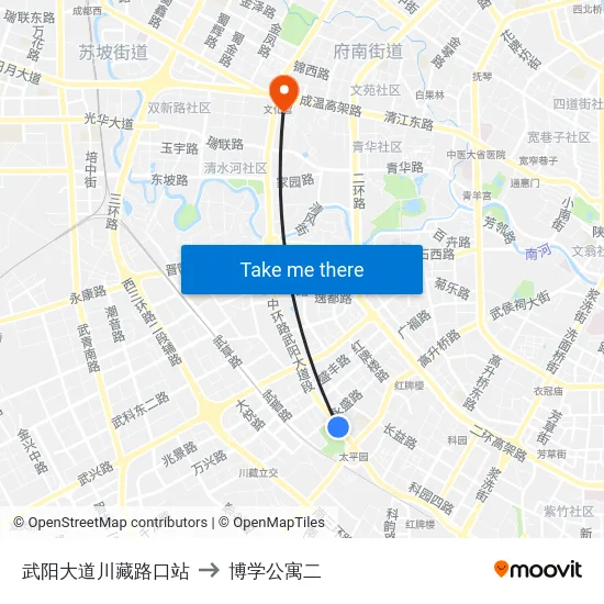 武阳大道川藏路口站 to 博学公寓二 map