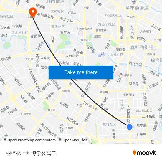 桐梓林 to 博学公寓二 map
