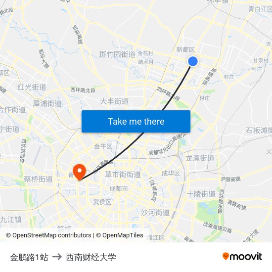 金鹏路1站 to 西南财经大学 map