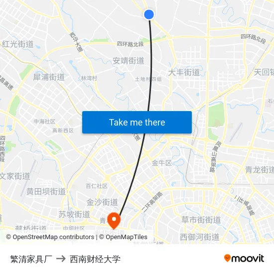 繁清家具厂 to 西南财经大学 map