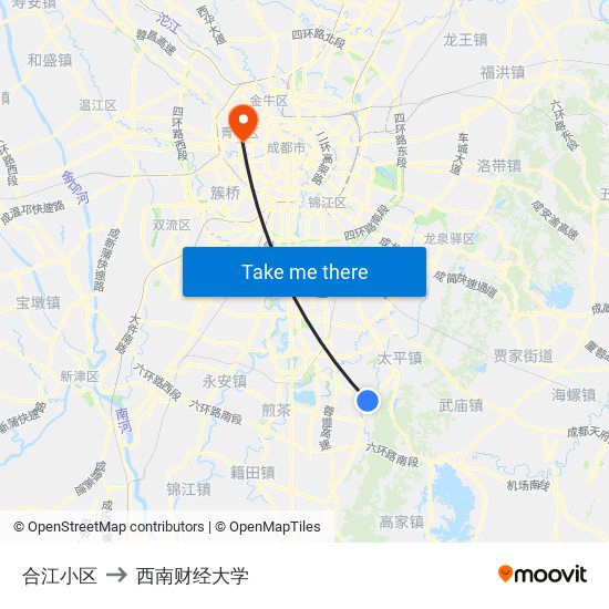 合江小区 to 西南财经大学 map