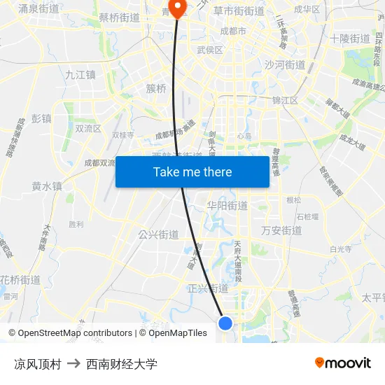 凉风顶村 to 西南财经大学 map