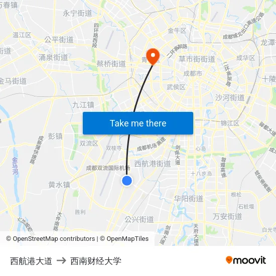 西航港大道 to 西南财经大学 map