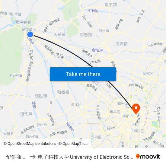 华侨商业城上段 to 电子科技大学 University of Electronic Science and Technology of China map