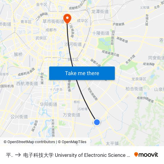 平桥 to 电子科技大学 University of Electronic Science and Technology of China map