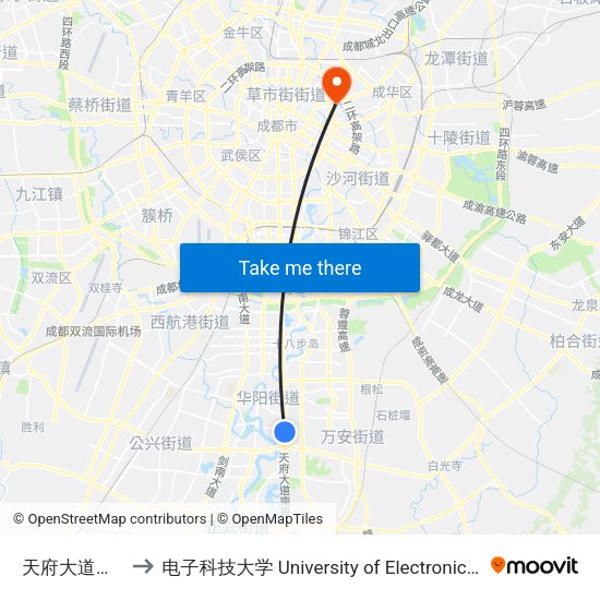 天府大道南段南湖路口 to 电子科技大学 University of Electronic Science and Technology of China map