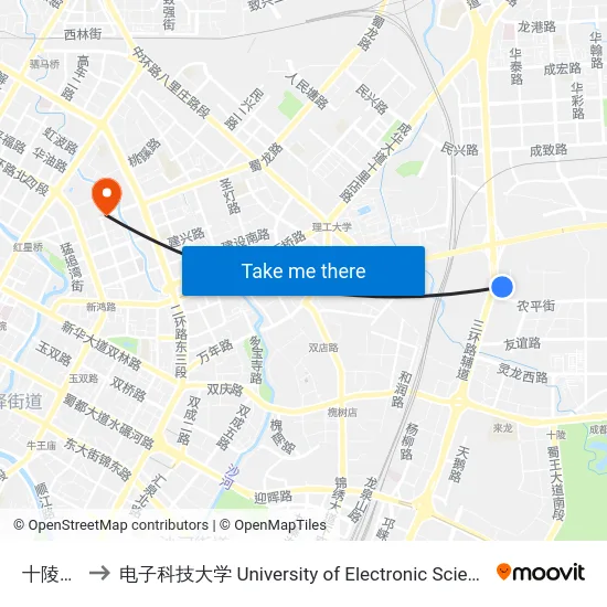 十陵公交站 to 电子科技大学 University of Electronic Science and Technology of China map