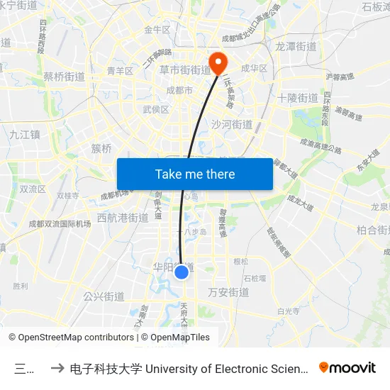 三和南庭 to 电子科技大学 University of Electronic Science and Technology of China map