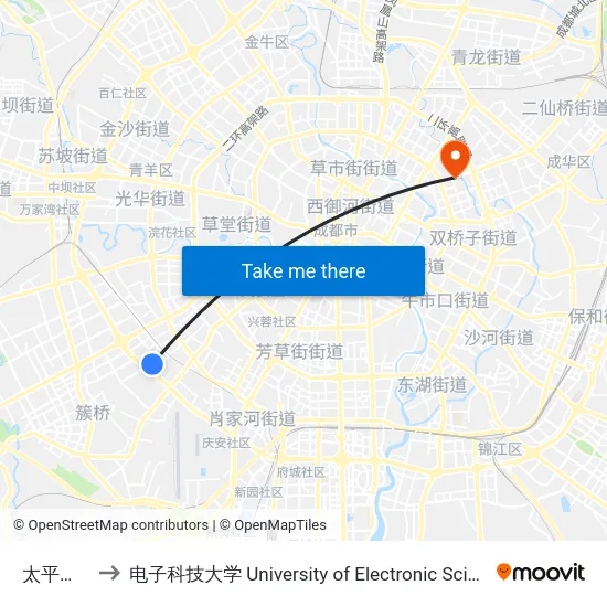 太平园中三路 to 电子科技大学 University of Electronic Science and Technology of China map
