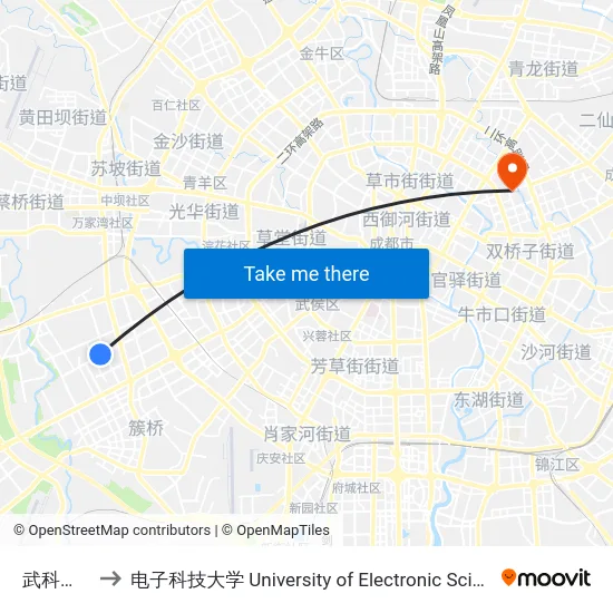 武科西四路站 to 电子科技大学 University of Electronic Science and Technology of China map