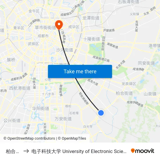 柏合客运站 to 电子科技大学 University of Electronic Science and Technology of China map