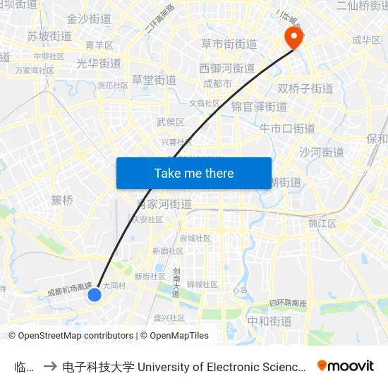 临时站 to 电子科技大学 University of Electronic Science and Technology of China map