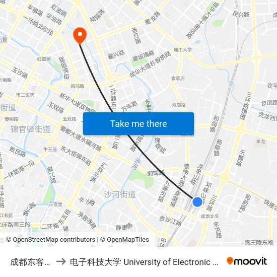 成都东客站(东广场) to 电子科技大学 University of Electronic Science and Technology of China map