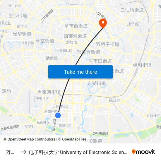 万象路站 to 电子科技大学 University of Electronic Science and Technology of China map